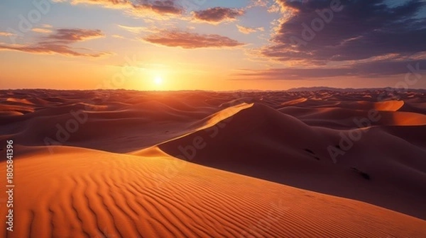 Fototapeta Spectacular desert landscape basking under the glow of the setting sun