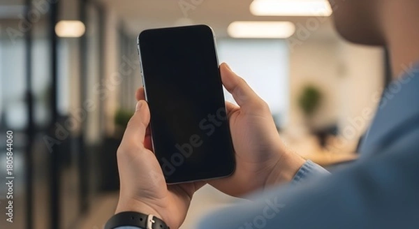 Obraz Man holding a smartphone in the office