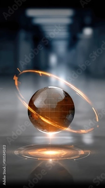 Fototapeta Futuristic Digital Globe with Orange Glows in High-Tech Environment