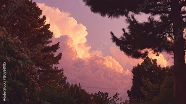 Fototapeta Stunning Sunset with Vibrant Clouds and Silhouetted Trees