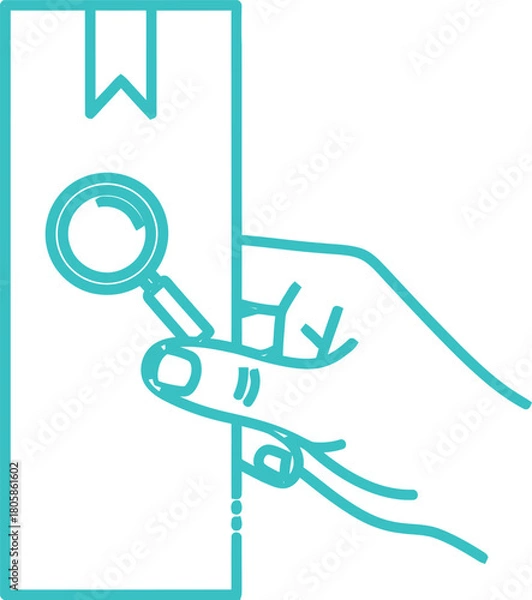 Fototapeta Illustration of hand holding magnifying glass over package isolated on white background