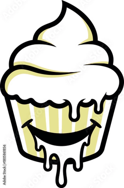 Obraz Illustration of happy cupcake with frosting isolated on white background in vector format