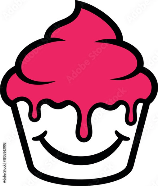 Fototapeta Illustration of cute cupcake with pink frosting isolated on white background
