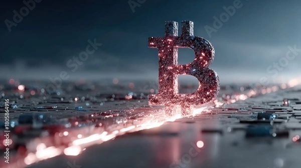 Fototapeta Bitcoin Digital Currency Symbol Illuminated in Cyber Futuristic Style Crypto Artwork