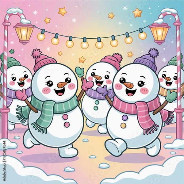 Fototapeta Pastel Kawaii Christmas Background