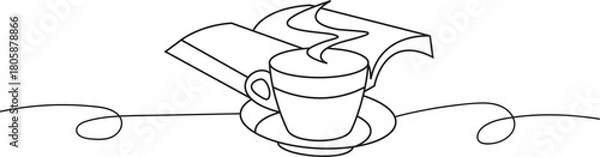 Fototapeta coffee with book hand drawing vector icon.