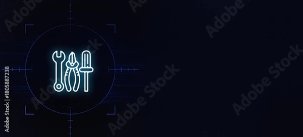 Obraz glowing set of tools, including a wrench, pliers, and a screwdriver, symbolizes technical repair and maintenance services