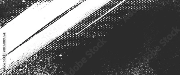 Fototapeta Vector monochrome abstract black and white paint stroke diagonal brush texture 