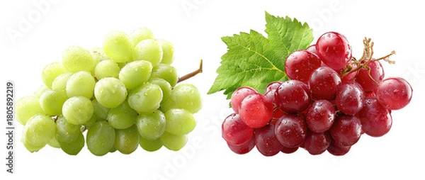 Fototapeta Two bunches of grapes, one green and one red