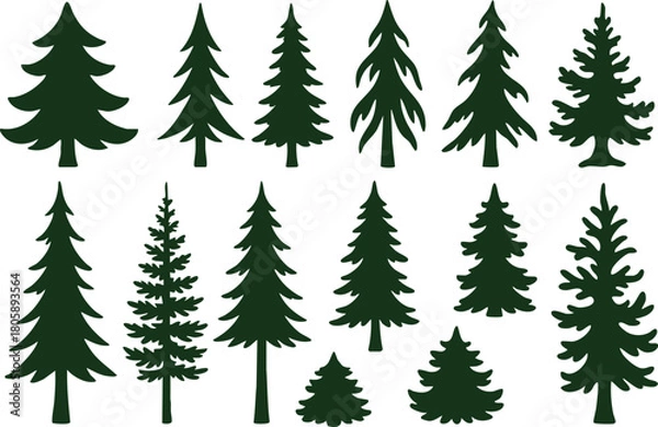 Obraz Winter pine silhouette vector set