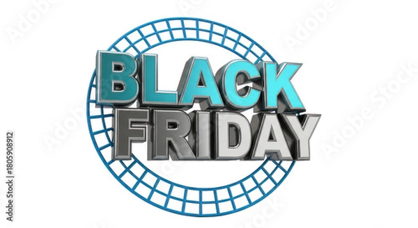 Obraz Black friday sale banner with bold typography and circular design isolated on transparent background
