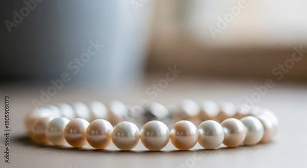 Obraz Strand of luminous, round pearls forms a delicate curve upon a surface