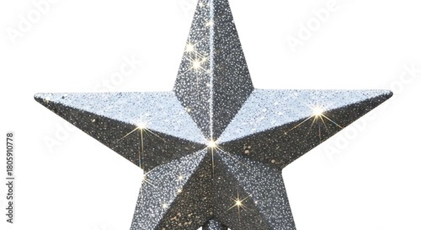 Fototapeta A shimmering silver glitter star, perfect as a festive Christmas tree topper, radiates holiday cheer against a clean white background.