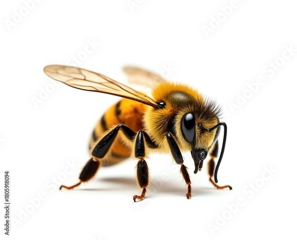 Fototapeta Honeybee closeup on white background