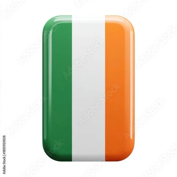 Obraz A rounded rectangular object displays the Irish flag colors green white and orange stripes against a white background