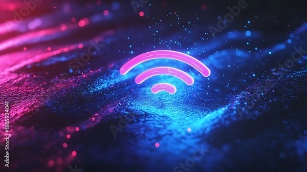 Obraz Pink neon wifi symbol glowing on futuristic digital surface  
