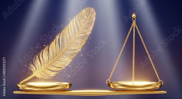 Fototapeta Discover golden scales balancing justice and fairness, a powerful symbol of truth, equality and law, perfect for legal themes, ethical considerations, and insightful concepts