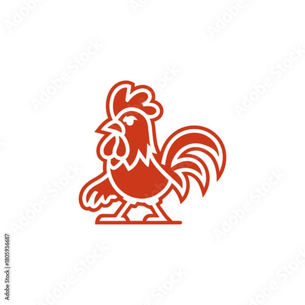 Obraz Simple vector illustration of a red rooster graphic emblem.