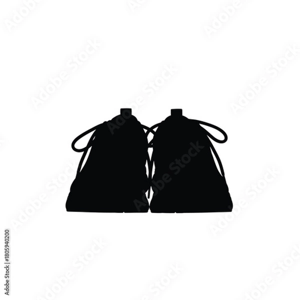 Fototapeta Two black drawstring bags shown in a simple silhouette against a white background
