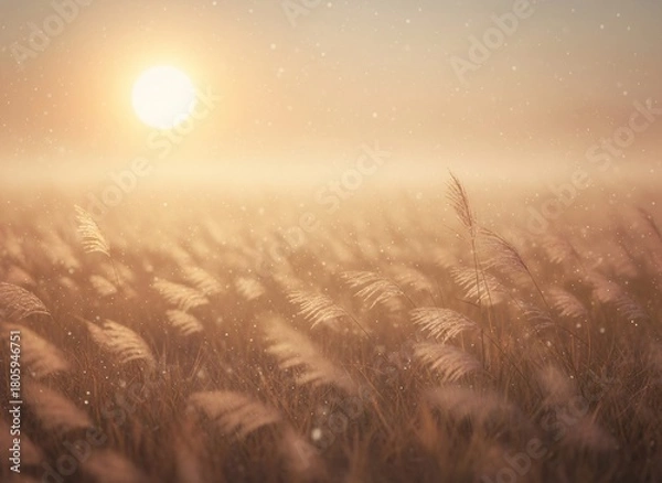 Fototapeta An ethereal landscape of a meadow filled with tall, feathery wild grasses.