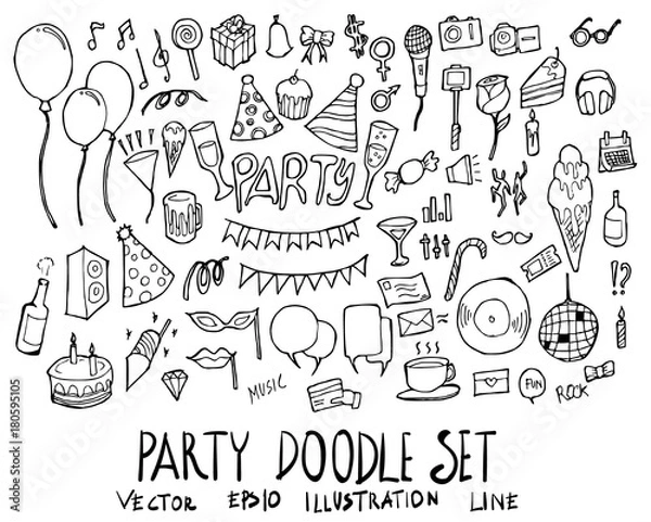 Obraz Set of Party illustration Hand drawn doodle Sketch line vector eps10