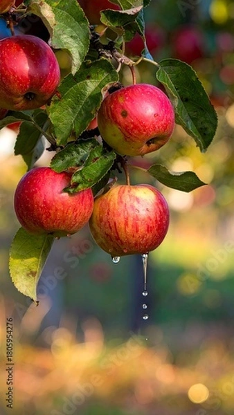 Fototapeta Ripe Apples on a Branch - A Harvest of Autumns Bounty.