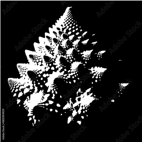 Fototapeta White fractal structure with dotted pattern on a black background forming a complex geometric shape