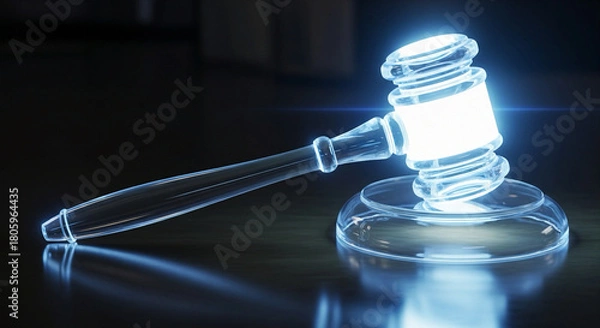 Fototapeta Striking luminous gavel poised for action, embodying justice, authority, and legal precision in a modern and compelling way, perfect for law firms and legal content