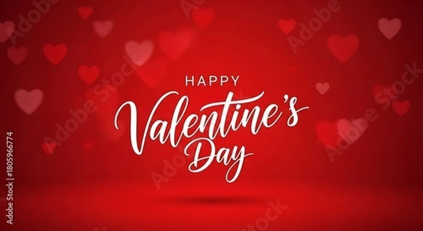 Fototapeta Romantic happy valentines day greeting card with bokeh hearts on red background, perfect for expressing love and affection on this special holiday