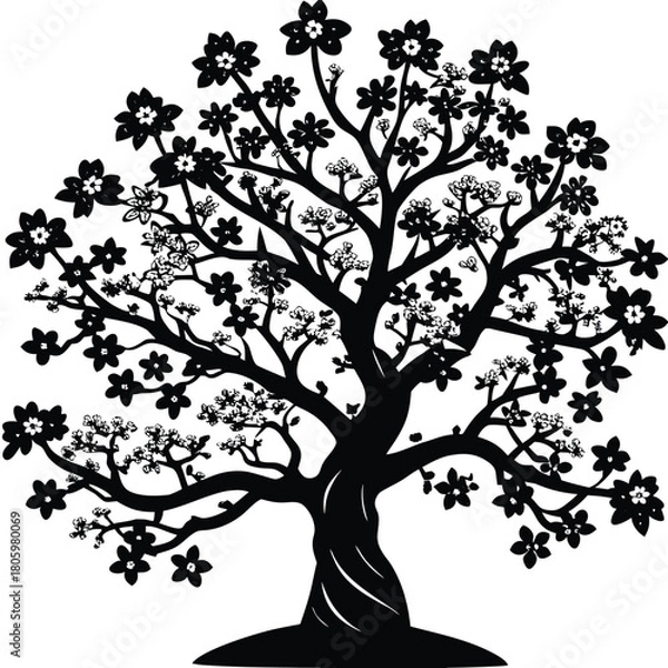 Fototapeta Cherry Blossom Tree Silhouette Vector for Spring, Nature, and Japanese Design