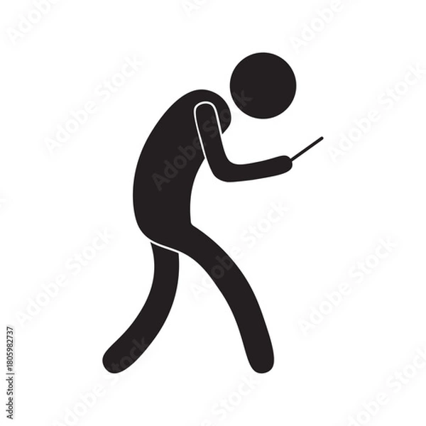 Fototapeta flat icon vector of person looking at smartphone while walking