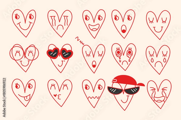 Obraz Valentine day vector illustration of heart  set of red hearts on white
