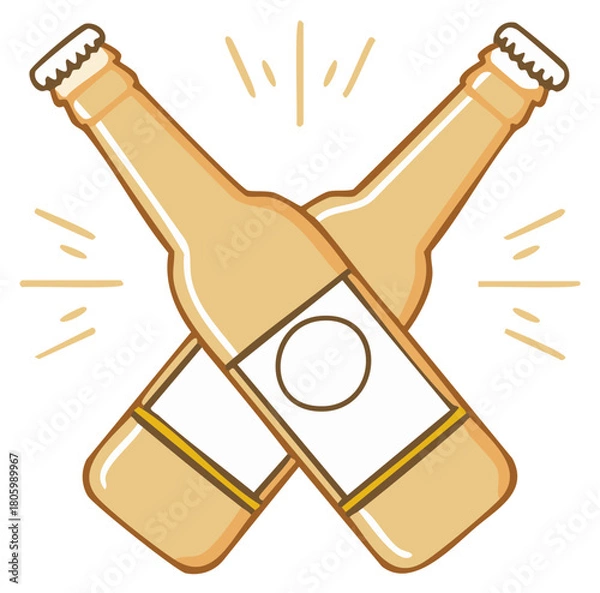 Obraz Two Crossed Beer Bottles Icon, Celebrate, Party, Beverage, Fun