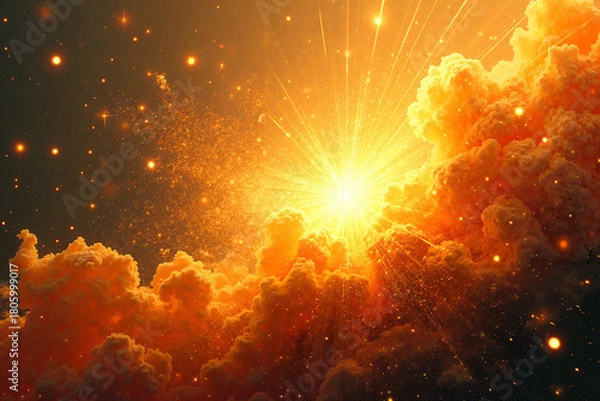 Fototapeta Cosmic explosion abstract in fiery orange tones, a powerful background representing creation and energy