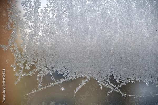 Fototapeta Frosted Glass With Intricate Ice Crystals Creating Delicate Winter Pattern Across Surface