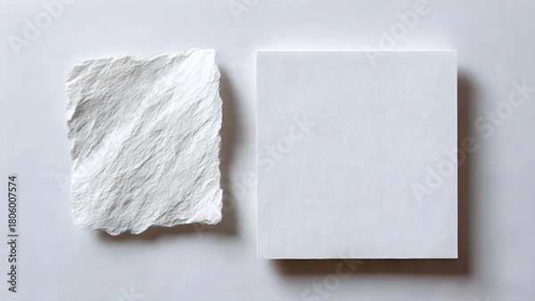 Fototapeta Discover the tactile beauty of handmade textured paper next to a clean, modern white sheet, perfect for artistic inspiration and design projects.