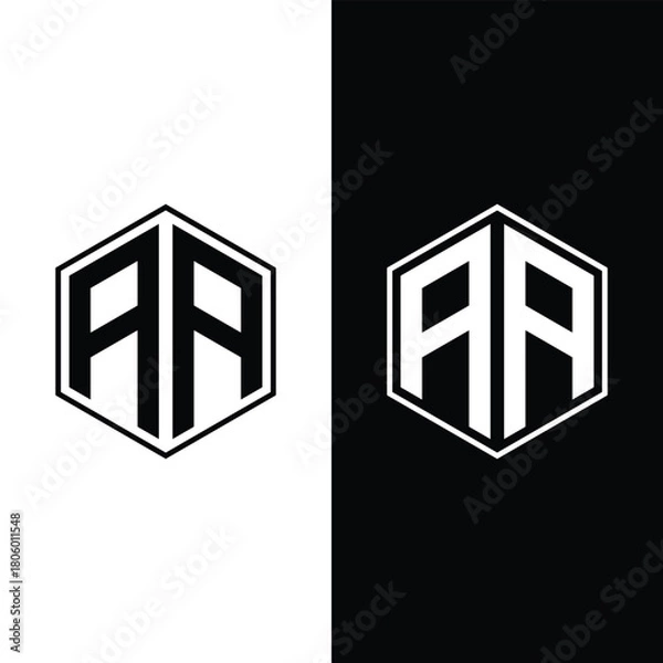 Obraz Creative Letter AA hexagon Monogram Logo Design Icon Template White and Black Background.