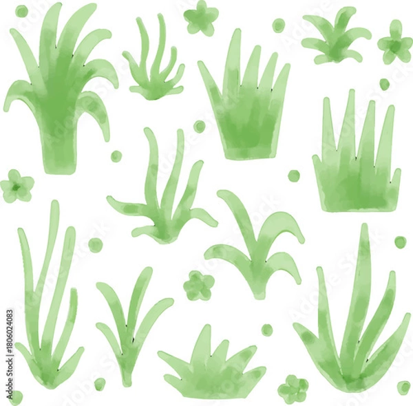 Obraz watercolor style green leaf branch floral bush sprout clover seamless pattern on white background