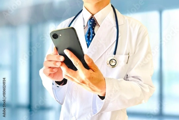 Obraz 病院でスマホを見る医者