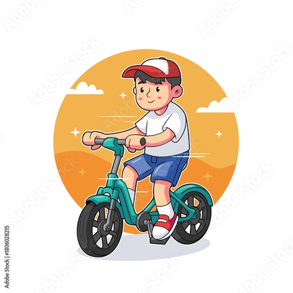 Fototapeta Boy Riding Green Kids Bicycle