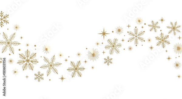 Fototapeta Golden Snowflake Swirl Elegant Winter Design for Festive Decorations and Greetings