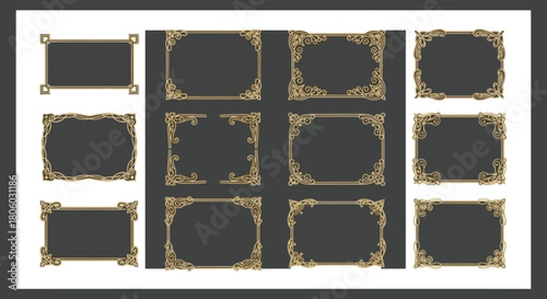 Fototapeta Elegant Decorative Frames and Borders Set in Gold, Perfect for Invitations and Designs