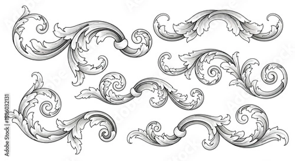 Fototapeta Ornamental Design Elements Vector Illustration of Swirls, Scrolls, and Floral Baroque Decorations