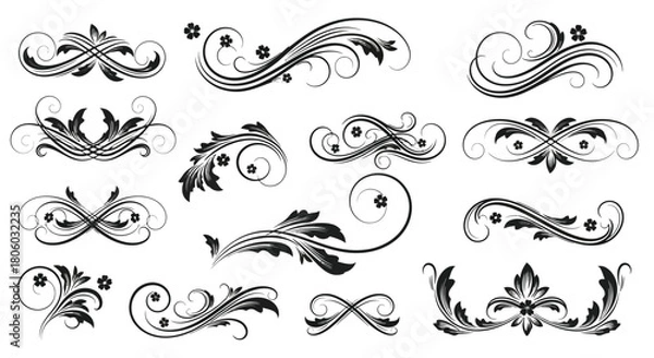 Fototapeta Decorative Flourishes and Elegant Swirls A Collection of Ornate Design Elements in Vector Format
