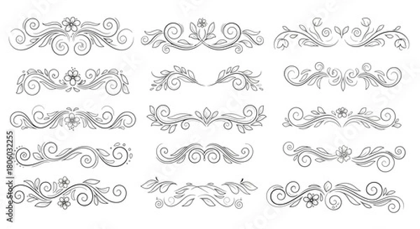 Fototapeta Elegant Floral Divider Collection Decorative Ornamental Elements for Design Projects and Invitations