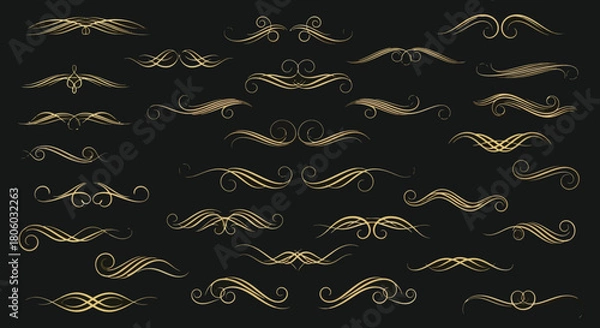 Fototapeta Collection of Elegant Ornamental Swirls and Design Elements for Decorative Accents on Black Background