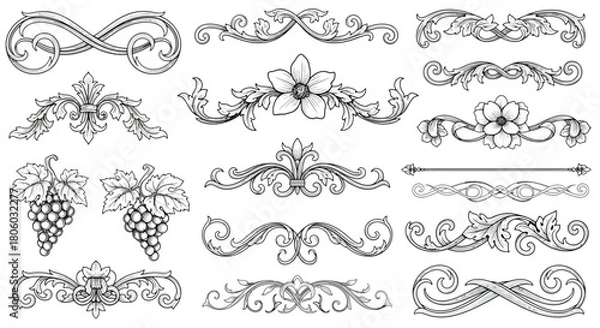 Obraz Elegant Vintage Ornate Vector Elements Floral Swirls, Vines, and Decorative Designs for Graphics
