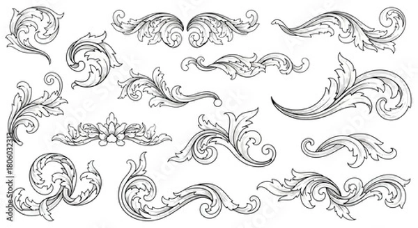 Fototapeta Elegant Baroque Swirls and Flourishes Collection Decorative Design Elements for Creativity