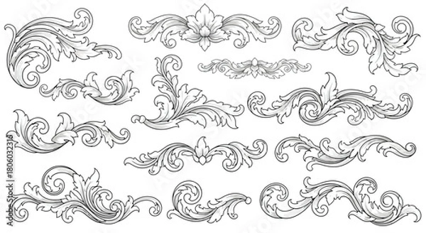 Fototapeta Elegant Hand-Drawn Flourishes A Collection of Decorative Swirls and Ornamental Designs