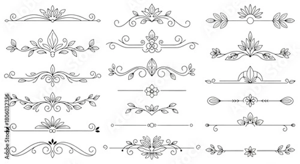 Fototapeta Decorative Ornamental Divider Elements Set Vector Illustrations of Floral Designs